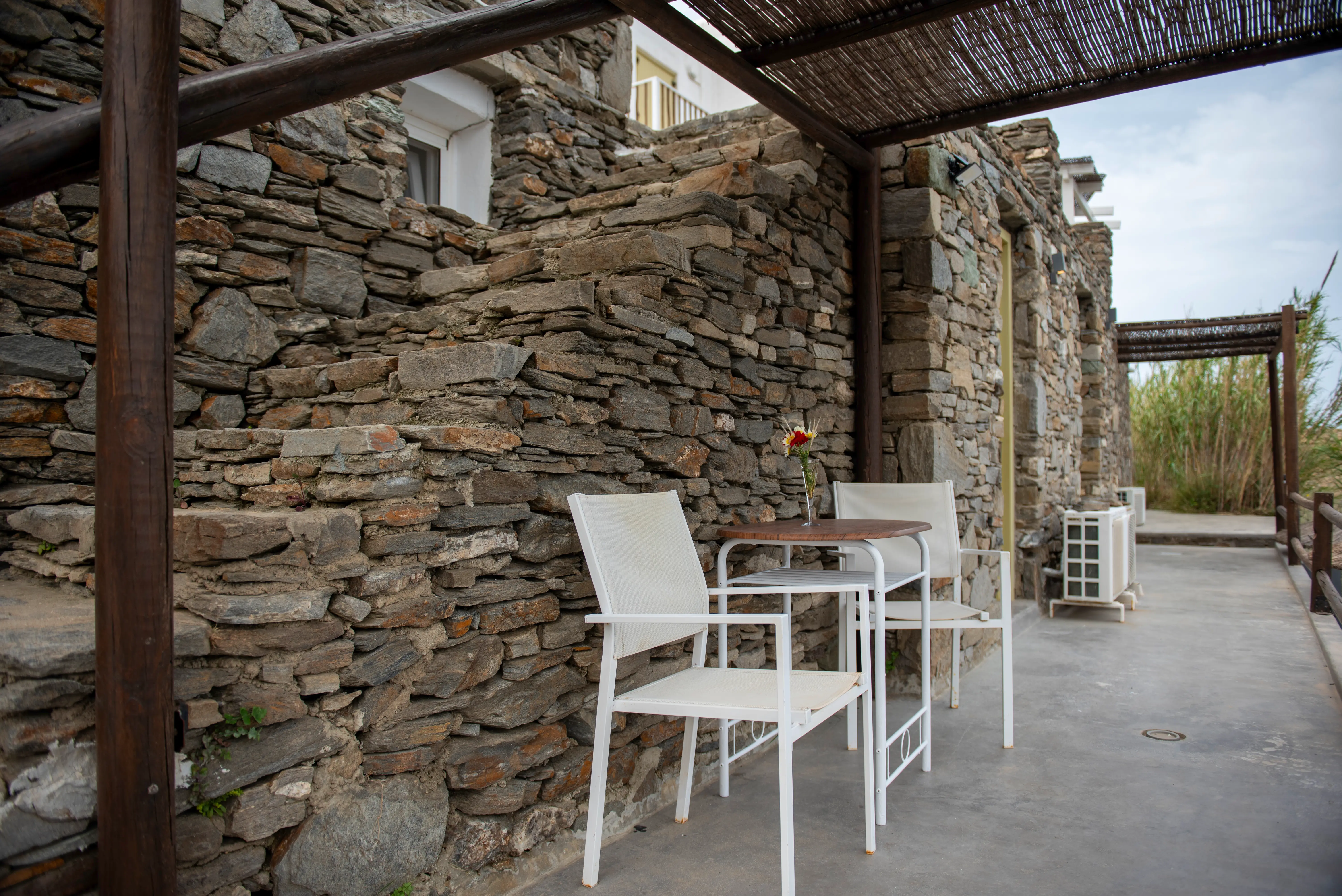 The Studio private patio with stone walls