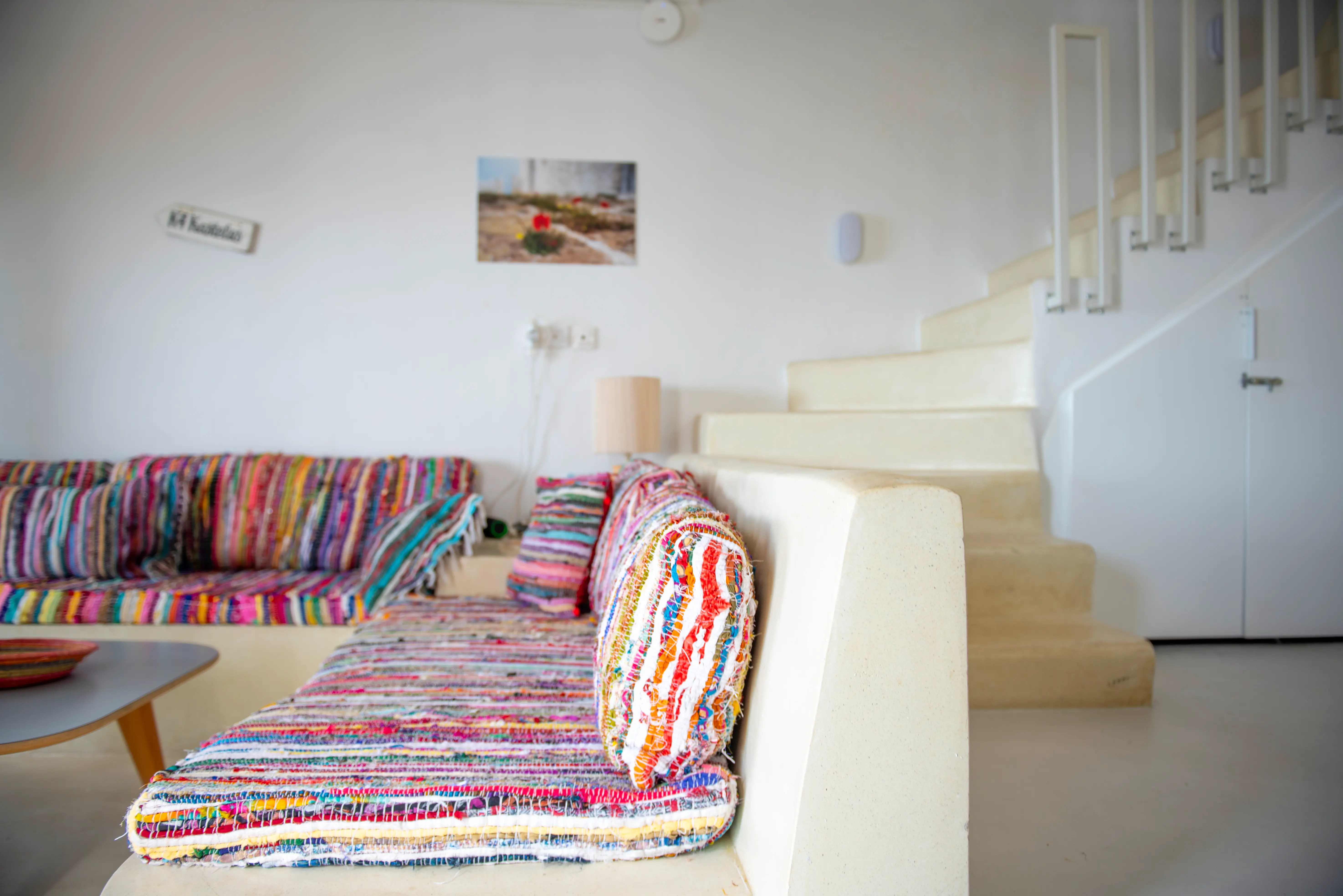 Living room with staircase, The Maisonette