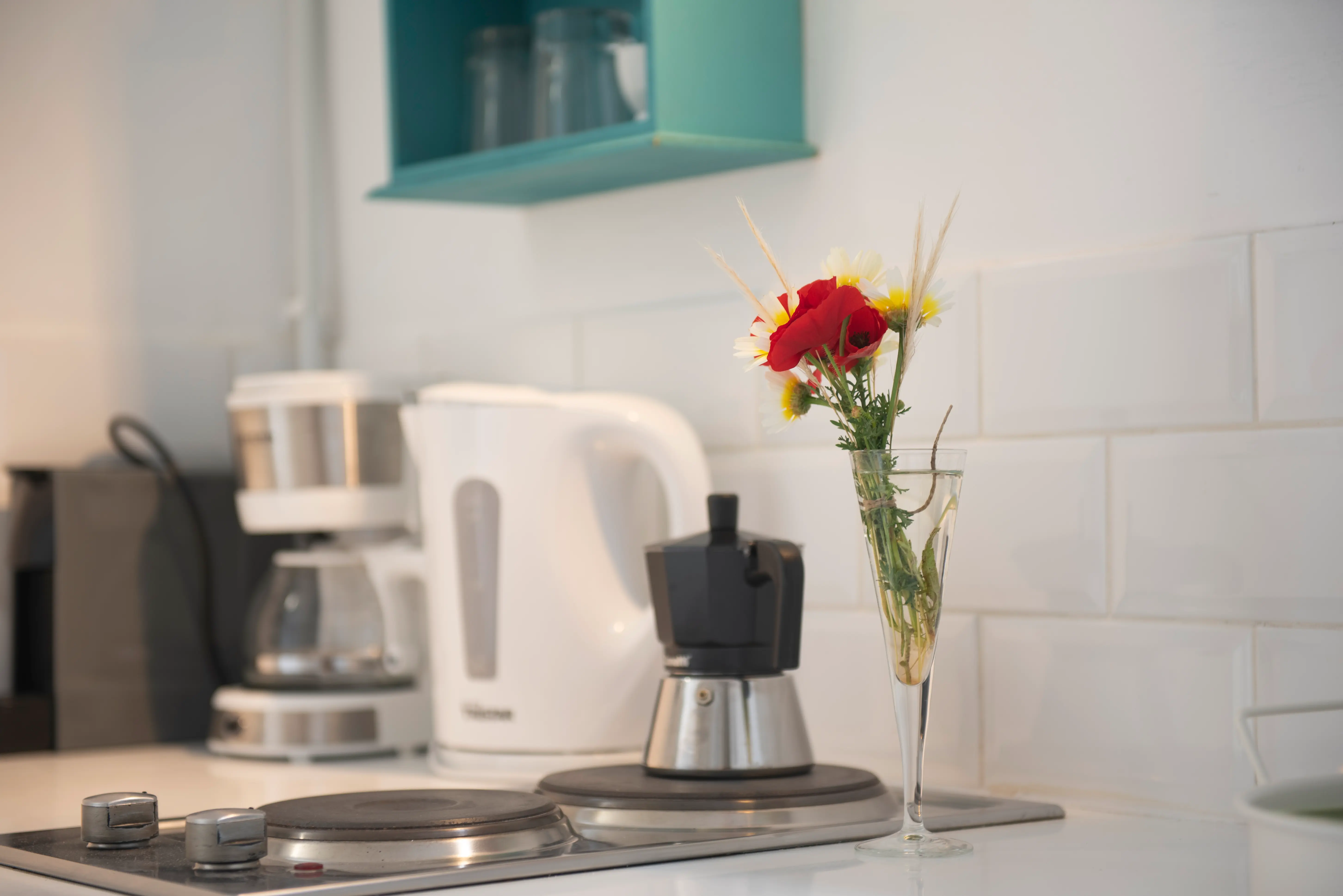 Studio kitchen moka and local flowers